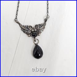 RB sterling Rare Onyx Necklace Native American Indian Butterfly Feathers 925
