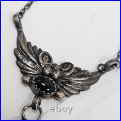 RB sterling Rare Onyx Necklace Native American Indian Butterfly Feathers 925