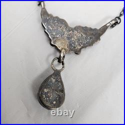RB sterling Rare Onyx Necklace Native American Indian Butterfly Feathers 925
