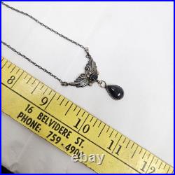 RB sterling Rare Onyx Necklace Native American Indian Butterfly Feathers 925