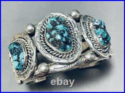 Rare 100 Gram Matrix Vintage Navajo Turquoise Mine Sterling Silver Bracelet