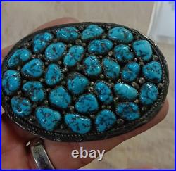 Rare 1930-50's Native American Morenci Turquoise Sterling Navajo Beaded Buckle