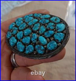 Rare 1930-50's Native American Morenci Turquoise Sterling Navajo Beaded Buckle