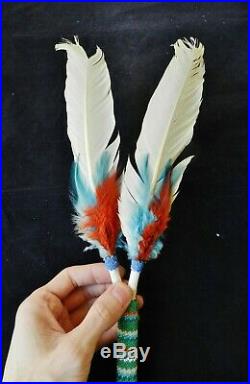 Rare 1930's Native American Plains Indian Beaded Macaw Feather Peyote Smudge Fan