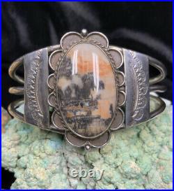 Rare, 1930's Signed Etsitty-Tsosie Sterling Silver & Petrified Wood Bracelet