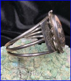 Rare, 1930's Signed Etsitty-Tsosie Sterling Silver & Petrified Wood Bracelet