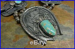 Rare 1940's Navajo Spider Royston Turquoise Squash Blossom Necklace Old Pawn