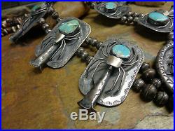 Rare 1940's Navajo Spider Royston Turquoise Squash Blossom Necklace Old Pawn