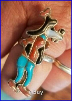 Rare 1960's Vintage Goofy RING Size 8 Sterling Silver Inlayed with Turquoise