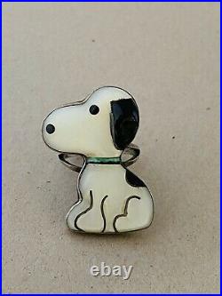 Rare 1970s ZUNI Toons Disney Inlay Snoopy Sterling Silver Native American Ring