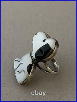 Rare 1970s ZUNI Toons Disney Inlay Snoopy Sterling Silver Native American Ring