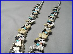 Rare 1980's Vintage Zuni Turquoise Sterling Silver Squash Blossom Necklace Old