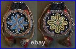 Rare 19th Century Native American Wabanaki Maliseet 2 Sided Circular Bag Pouch