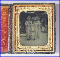 Rare 19thC Antique 1/6 Plate Tintype NATIVE AMERICAN INDIAN Women in Full Case