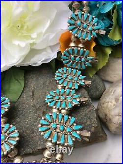 Rare 31 Huge Vintage Navajo Turquoise Cluster Sterling Squash Blossom Necklace