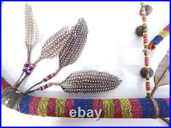 Rare 6-Foot-Tall Native American Beaded and Feathered Ceremonial Coup Stick