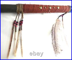 Rare 6-Foot-Tall Native American Beaded and Feathered Ceremonial Coup Stick