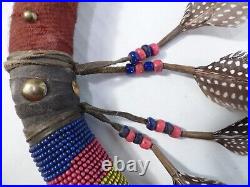 Rare 6-Foot-Tall Native American Beaded and Feathered Ceremonial Coup Stick