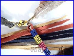 Rare 6-Foot-Tall Native American Beaded and Feathered Ceremonial Coup Stick