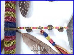 Rare 6-Foot-Tall Native American Beaded and Feathered Ceremonial Coup Stick