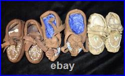 Rare 6 Pair of Native American Beadwork Doll Moccasins 1920's-1930's California