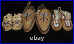 Rare 6 Pair of Native American Beadwork Doll Moccasins 1920's-1930's California