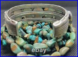 Rare 7 Stone Vintage Navajo Silver Hand Made Green Turquoise Cuff Bracelet