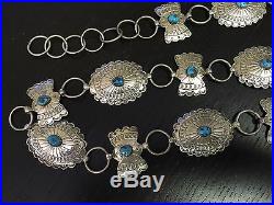 Rare Alex Gelvin Signed Navajo Concho Belt Sleeping Beauty Turquoise. 925 Silver