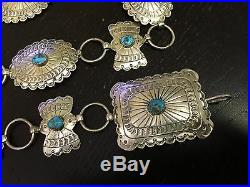 Rare Alex Gelvin Signed Navajo Concho Belt Sleeping Beauty Turquoise. 925 Silver