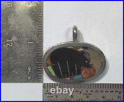 Rare Andrew Shows Sterling Turquoise MOP Jet Inlay Navajo Bear Moon Pendant