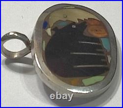 Rare Andrew Shows Sterling Turquoise MOP Jet Inlay Navajo Bear Moon Pendant
