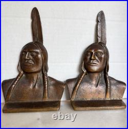 Rare Antique 1920s George J. Faneuf Solid Bronze Native American Chief Bookends