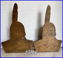 Rare Antique 1920s George J. Faneuf Solid Bronze Native American Chief Bookends