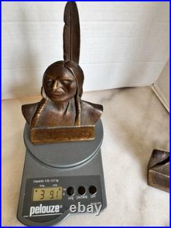 Rare Antique 1920s George J. Faneuf Solid Bronze Native American Chief Bookends