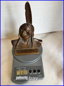 Rare Antique 1920s George J. Faneuf Solid Bronze Native American Chief Bookends