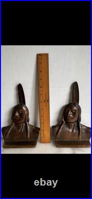 Rare Antique 1920s George J. Faneuf Solid Bronze Native American Chief Bookends