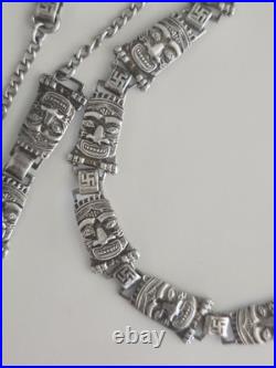 Rare Antique 1930s Native American Sterling Totem Pole Whirling Log Necklace