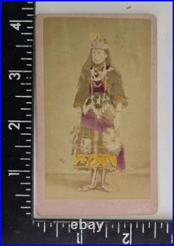 Rare Antique CDV Photo Stunning Tinted Pretty Native American Woman Long Hair