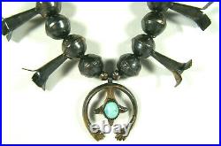 Rare! Antique Museum Old Pawn Navajo Turquoise Sterling Squash Blossom Necklace