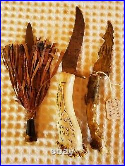 Rare Antique Native American Knife Collection Stag Bone Handle Elk Apache Dagger