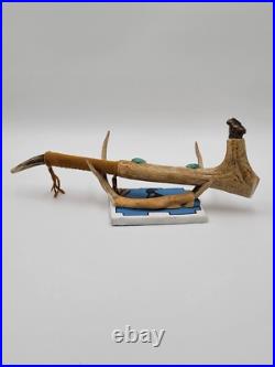 Rare Antique Native American Navajo Ceremonial Pipe W Real Turquoise On Stand