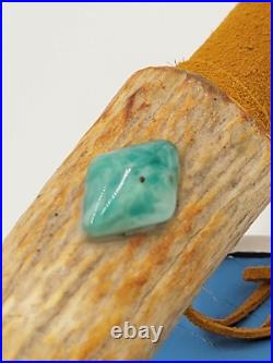 Rare Antique Native American Navajo Ceremonial Pipe W Real Turquoise On Stand