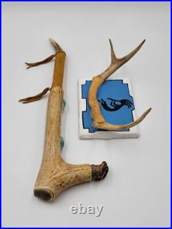 Rare Antique Native American Navajo Ceremonial Pipe W Real Turquoise On Stand