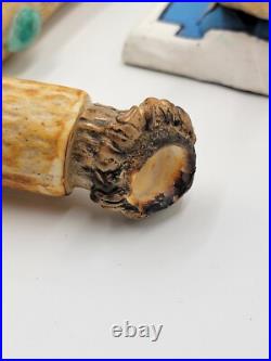 Rare Antique Native American Navajo Ceremonial Pipe W Real Turquoise On Stand