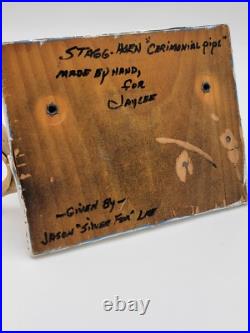 Rare Antique Native American Navajo Ceremonial Pipe W Real Turquoise On Stand