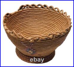 Rare Antique Native American Nisqually basket ca 1900 open undulating rim Salish