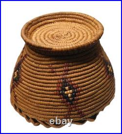 Rare Antique Native American Nisqually basket ca 1900 open undulating rim Salish