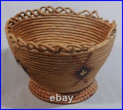 Rare Antique Native American Nisqually basket ca 1900 open undulating rim Salish