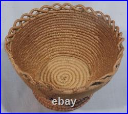 Rare Antique Native American Nisqually basket ca 1900 open undulating rim Salish