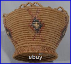 Rare Antique Native American Nisqually basket ca 1900 open undulating rim Salish